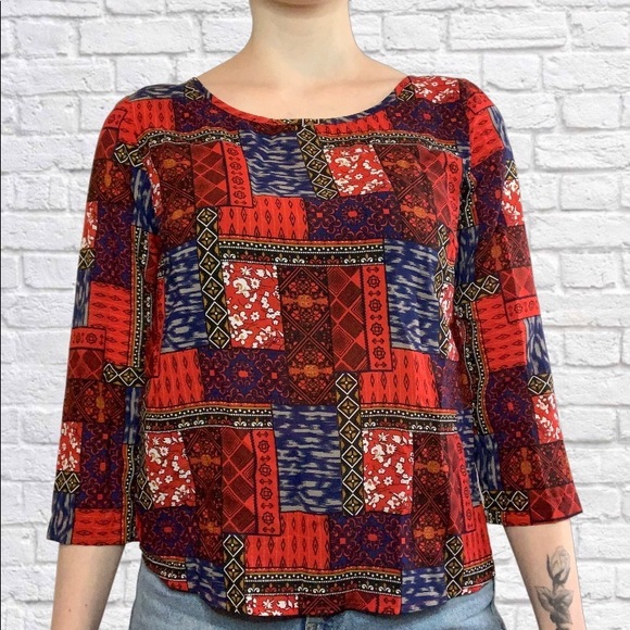 Japna three quarter sleeve funky print open back top S - Picture 3 of 6